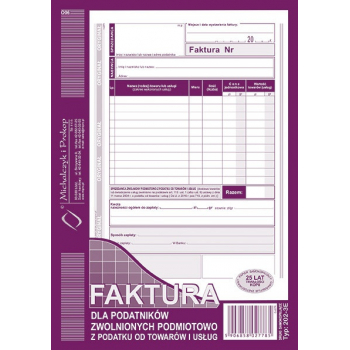 202-3E Faktura dla podatników zwolnionych podmiotowo